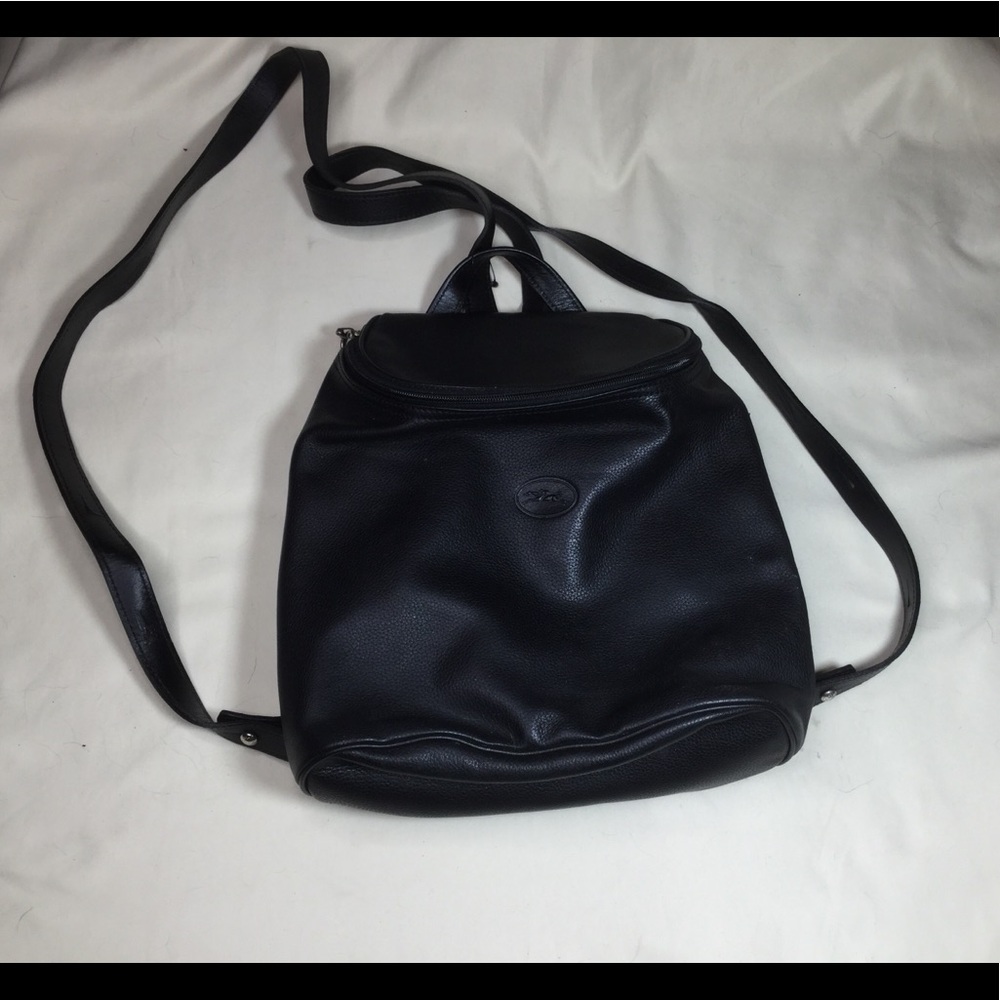 Vintage Longchamp Black Leather Small Backpack